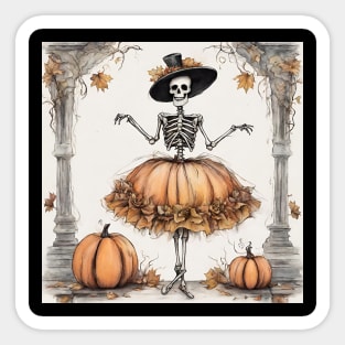 Dainty Pumpkin Ballerina Skeleton Sticker